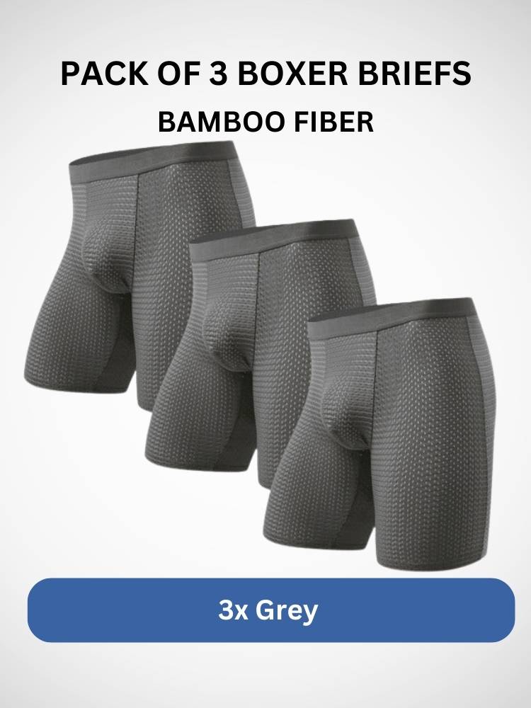 3 Pack Bamboo Fiber Long Sport Boxer Briefs - For All-Day Comfort