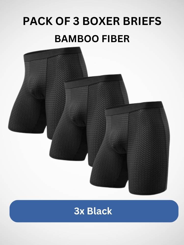 Paquete de 3 calzoncillos bóxer deportivos largos de fibra de bambú: para comodidad durante todo el día